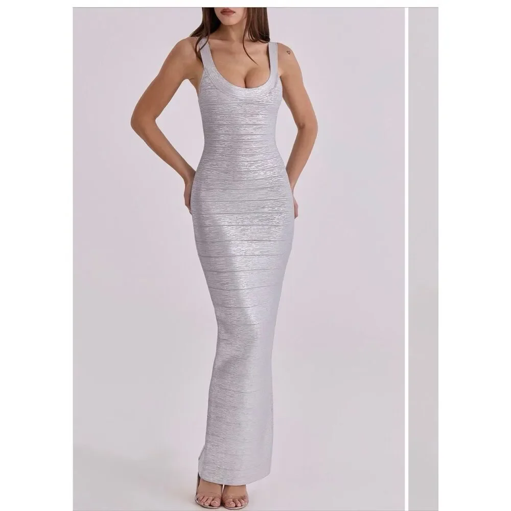 house of cb grey bandage dress HOUSE OF CB 'Eleni' Black Low Back Halter Bandage Dress XS 6 / 8 MM 5172